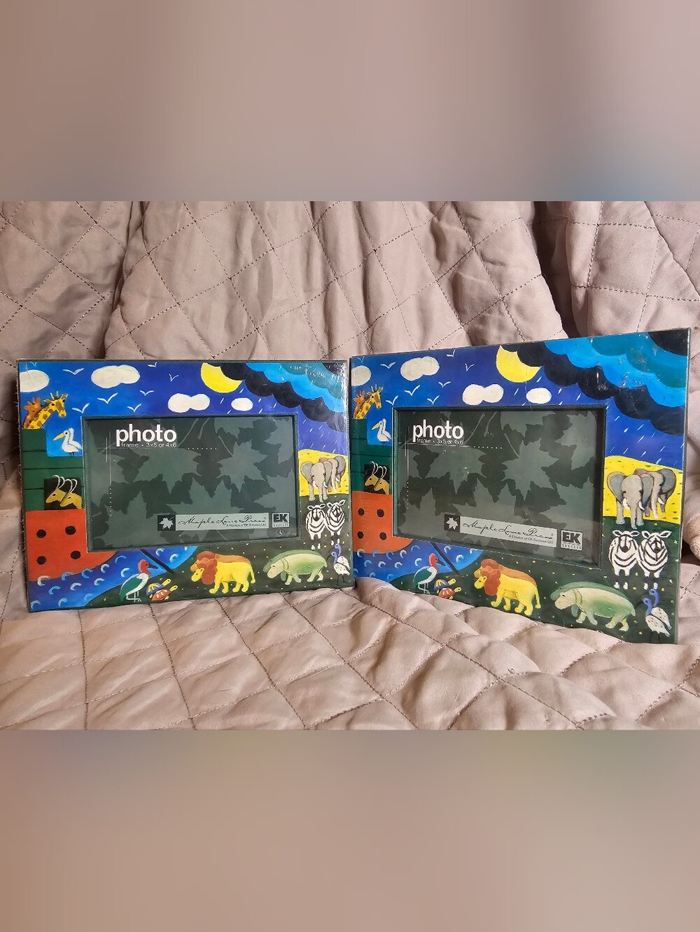 Lot of 2 Vintage Maple Lane Press Noahs Ark Photo Frames 3x5 4x6 NWT Sealed